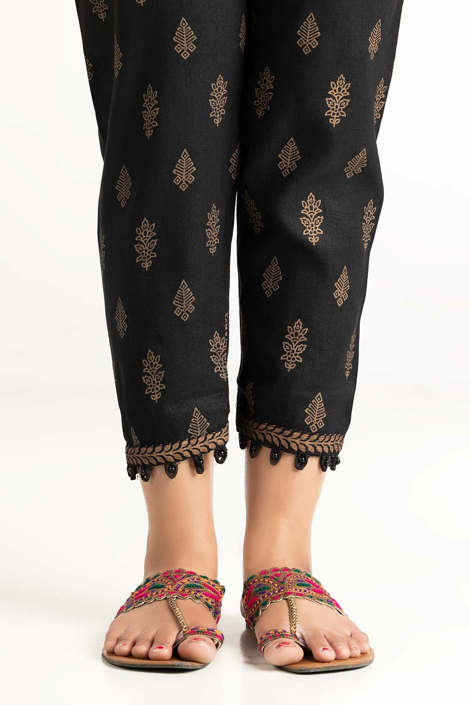 Black Raw Silk Screen Printed Trousers