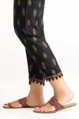 Black Raw Silk Screen Printed Trousers TR-22-133