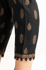 Black Raw Silk Screen Printed Trousers TR-22-133