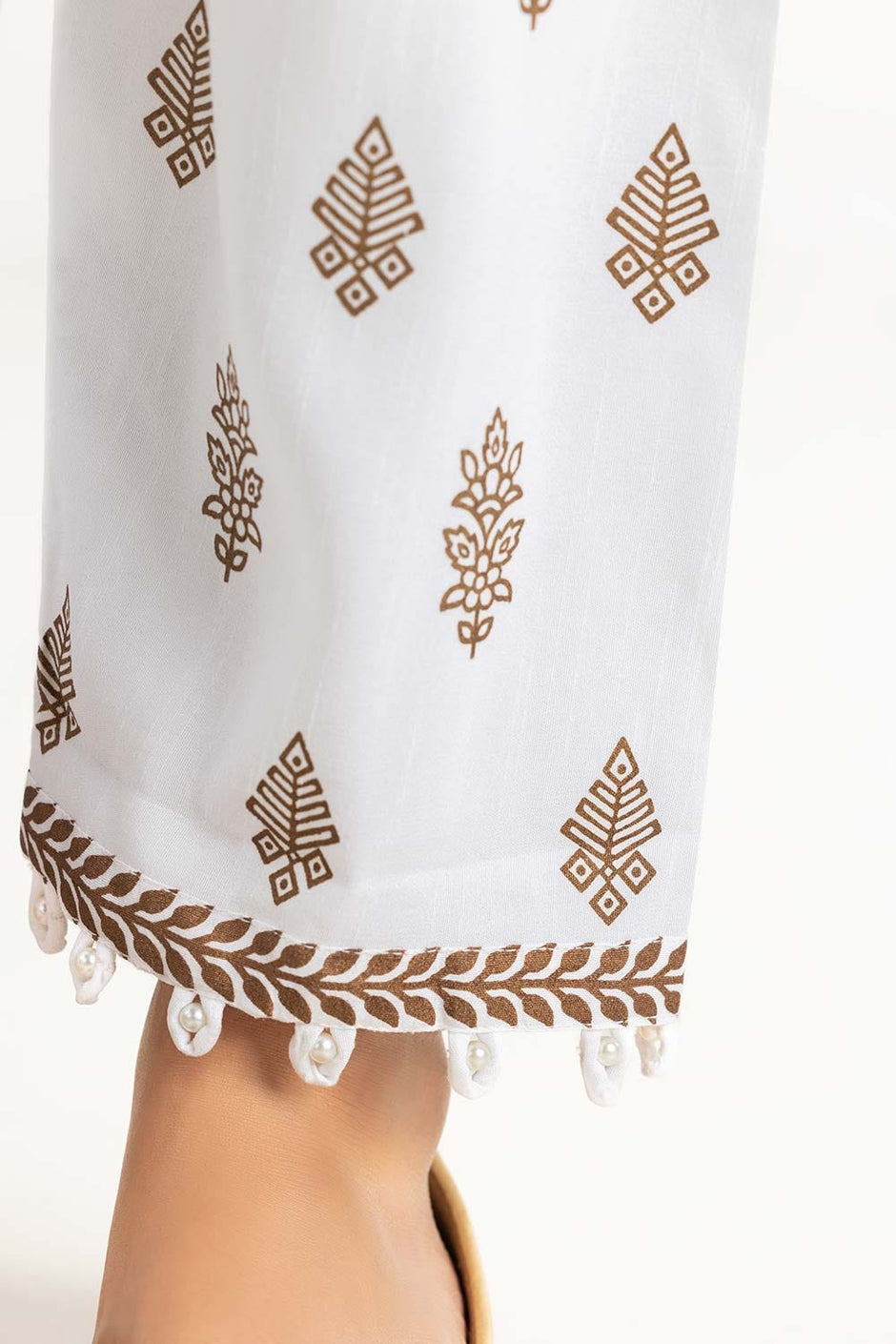 Off White Raw Silk Screen Printed Trousers