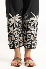 Black Raw Silk Embroidered Trousers TR-22-134