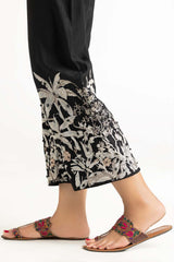 Black Raw Silk Embroidered Trousers TR-22-134