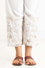 Off White Raw Silk Embroidered Trousers TR-22-134