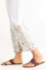 Off White Raw Silk Embroidered Trousers TR-22-134
