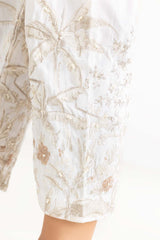 Off White Raw Silk Embroidered Trousers TR-22-134