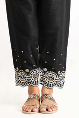 Black Raw Silk Embroidered Trousers TR-22-135