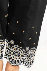 Black Raw Silk Embroidered Trousers TR-22-135
