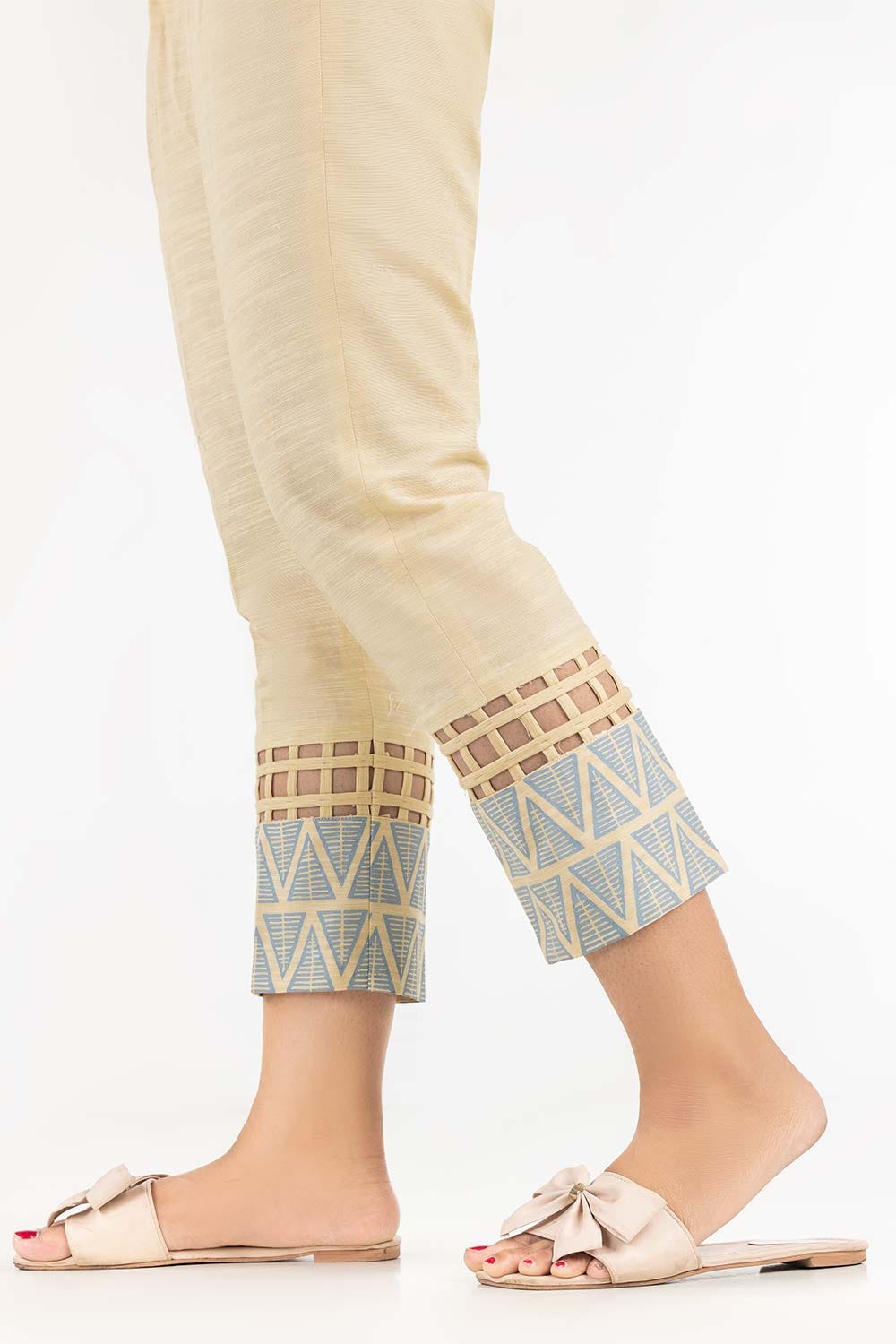 Beige Khaddar Screen Printed Trousers TR-22-186