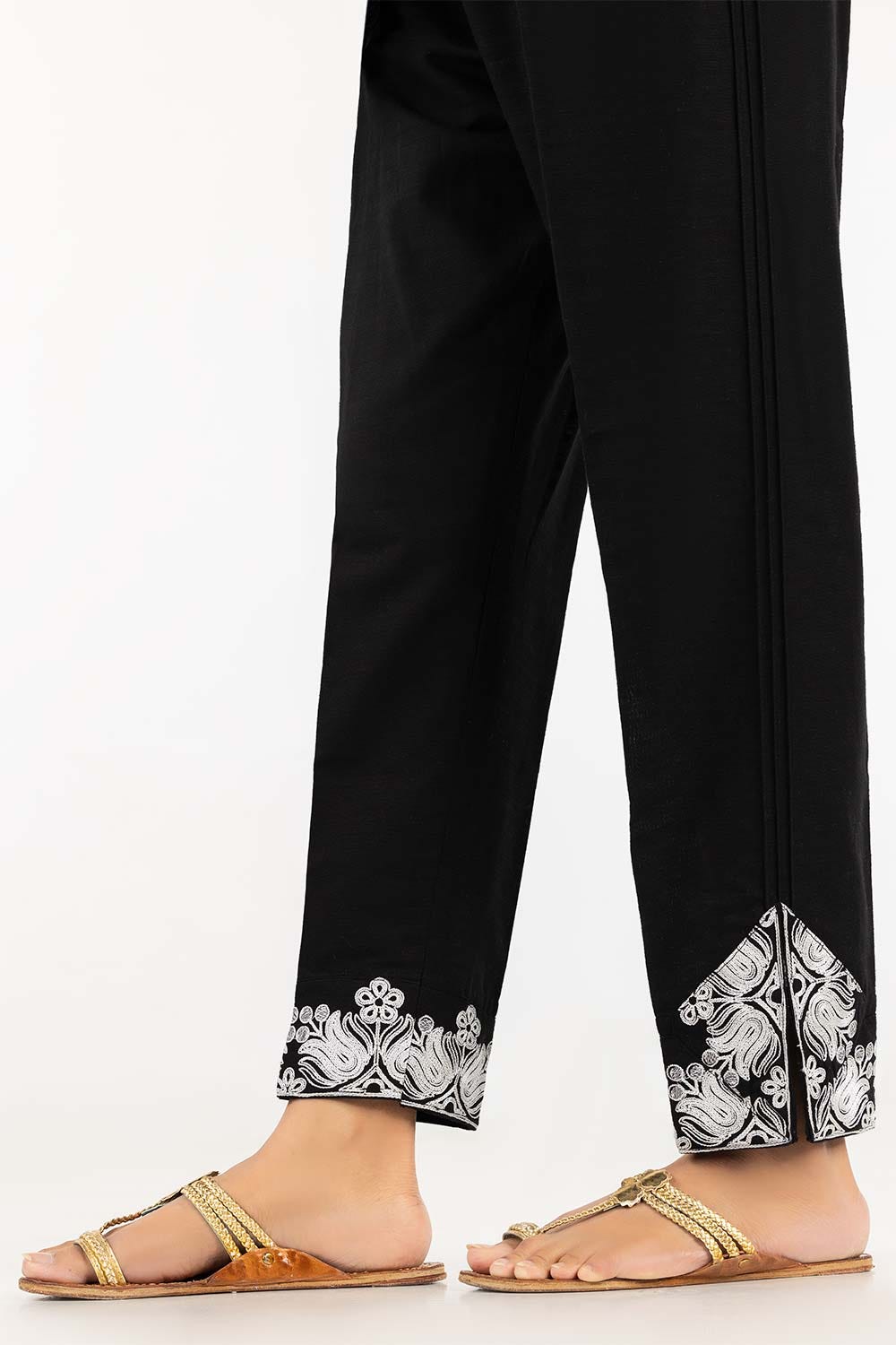 Black Khaddar Embroidered Trousers