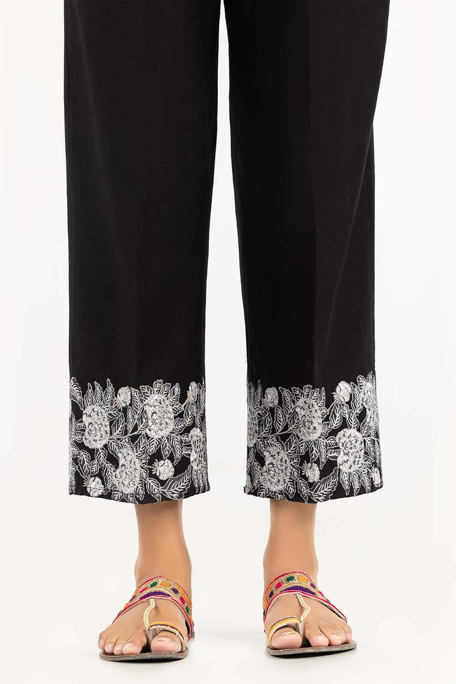 Black Khaddar Embroidered Trousers