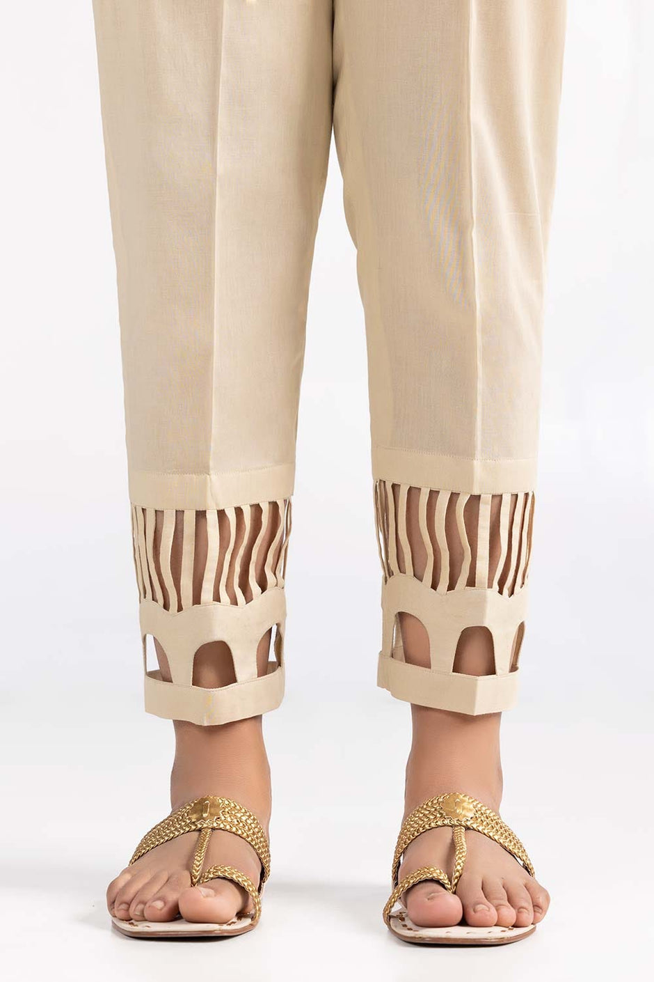 Beige Cambric Fashion Trousers