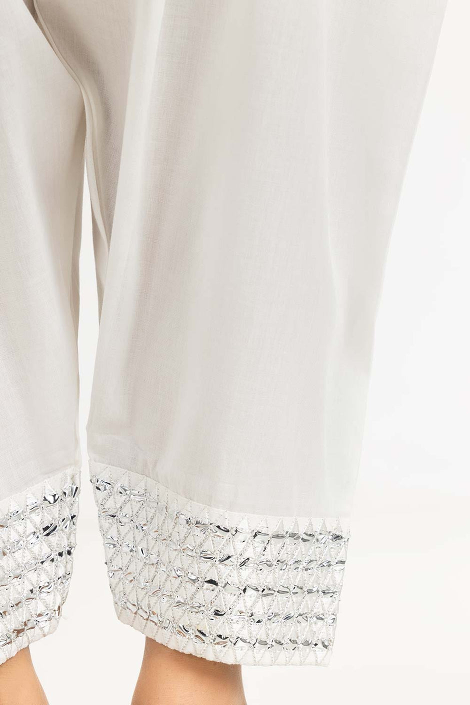 Off White Embroidered Cambric Shalwar