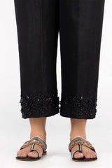 Black Raw Silk Embroidered Trousers TR-22-26