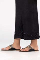 Black Raw Silk Embroidered Trousers TR-22-26
