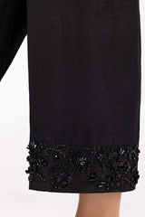 Black Raw Silk Embroidered Trousers TR-22-26