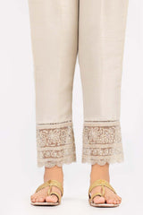 White Raw Silk Embroidered Trousers TR-22-27