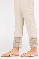 White Raw Silk Embroidered Trousers TR-22-27