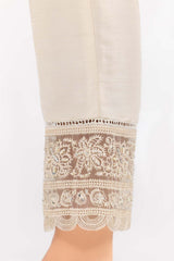 White Raw Silk Embroidered Trousers TR-22-27