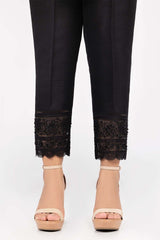 Black Raw Silk Embroidered Trousers TR-22-27