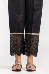 Black Raw Silk Embroidered Trousers TR-22-28