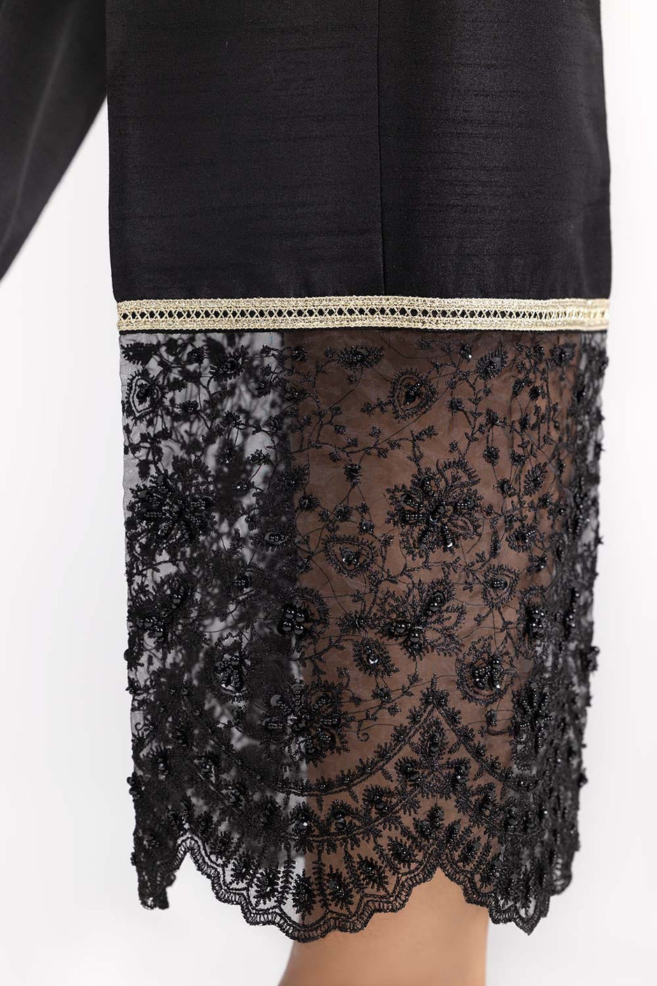 Black Raw Silk Embroidered Trousers