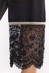Black Raw Silk Embroidered Trousers TR-22-28