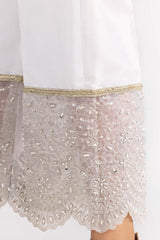 White Raw Silk Embroidered Trousers TR-22-28