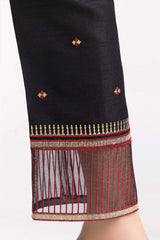 Black Embroidered Raw Silk Trousers TR-22-35