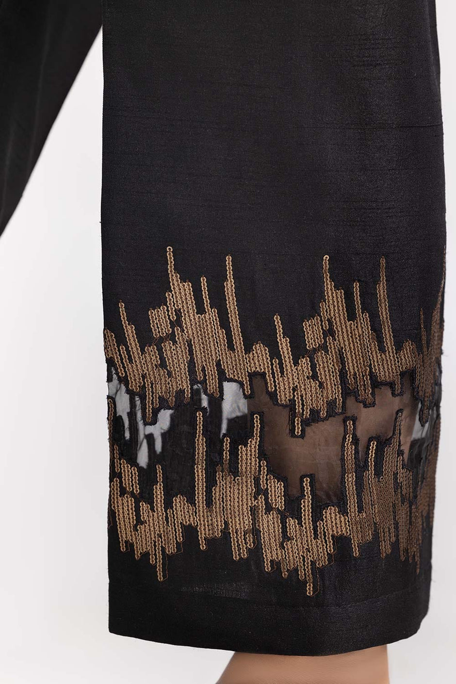 Black Embroidered Raw Silk Trousers