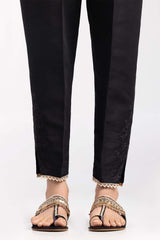 Black Embroidered Raw Silk Trousers TR-22-38
