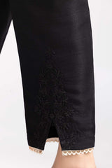 Black Embroidered Raw Silk Trousers TR-22-38