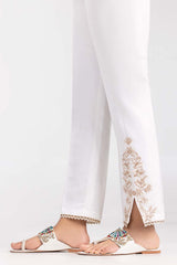 White Embroidered Raw Silk Trousers TR-22-38