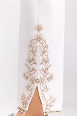 White Embroidered Raw Silk Trousers TR-22-38
