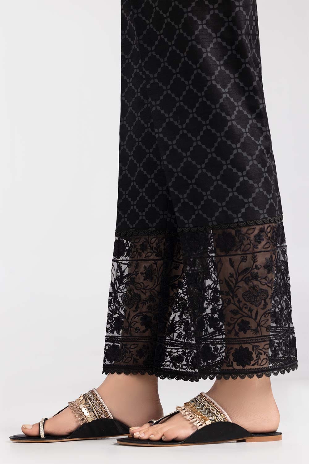 Black Embroidered Raw Silk Trousers TR-22-40