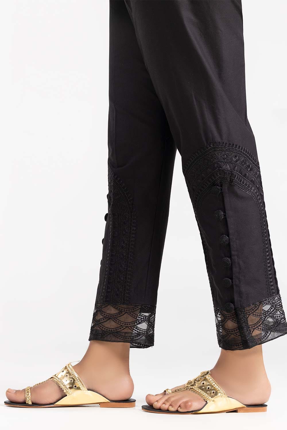 Black Cambric Embroidered Trousers