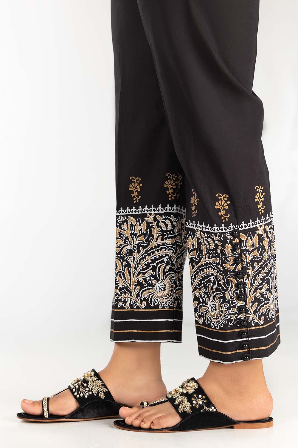Black Screen Printed Cambric Trousers TR-22-53
