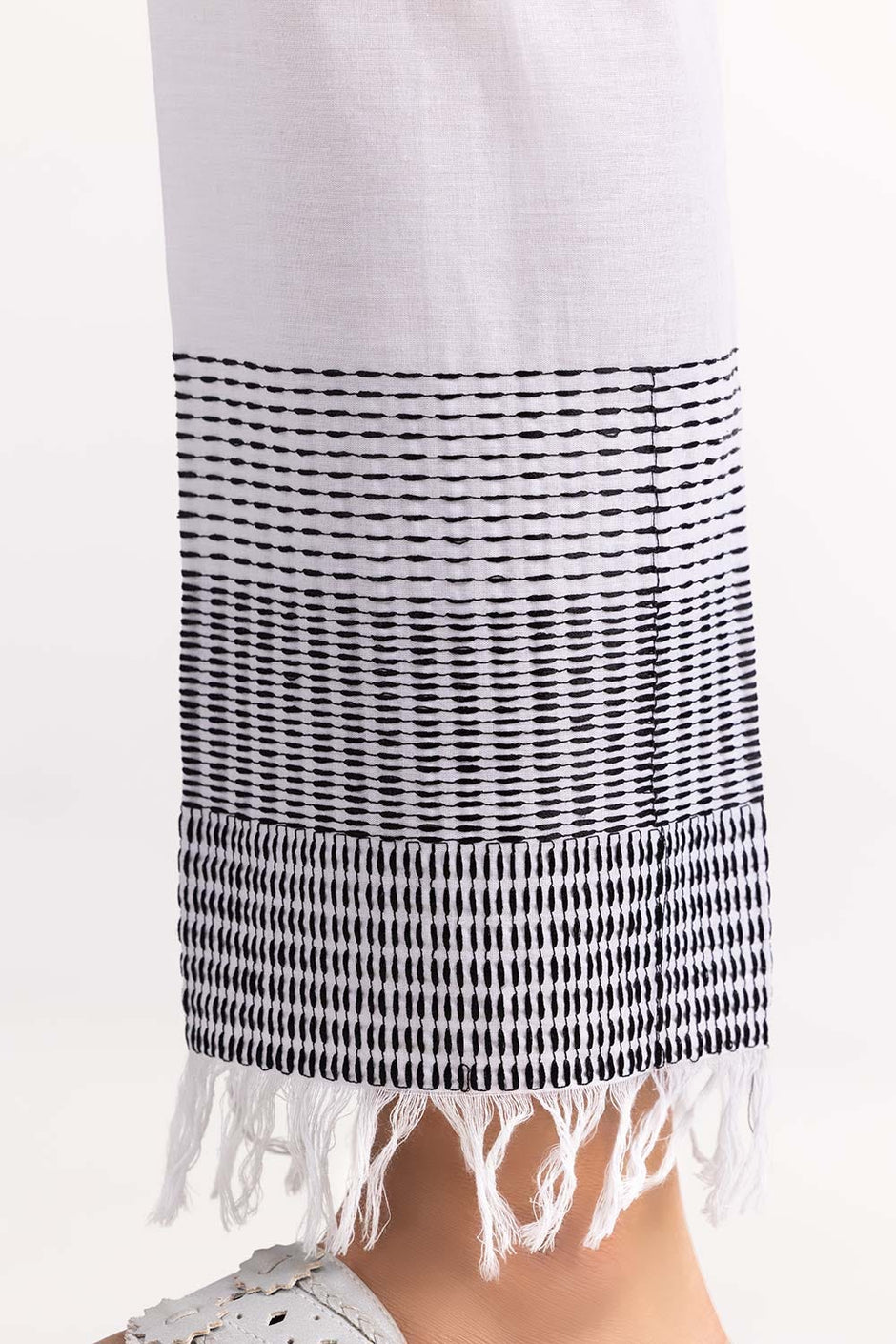 Off White Cambric Embroidered Trousers