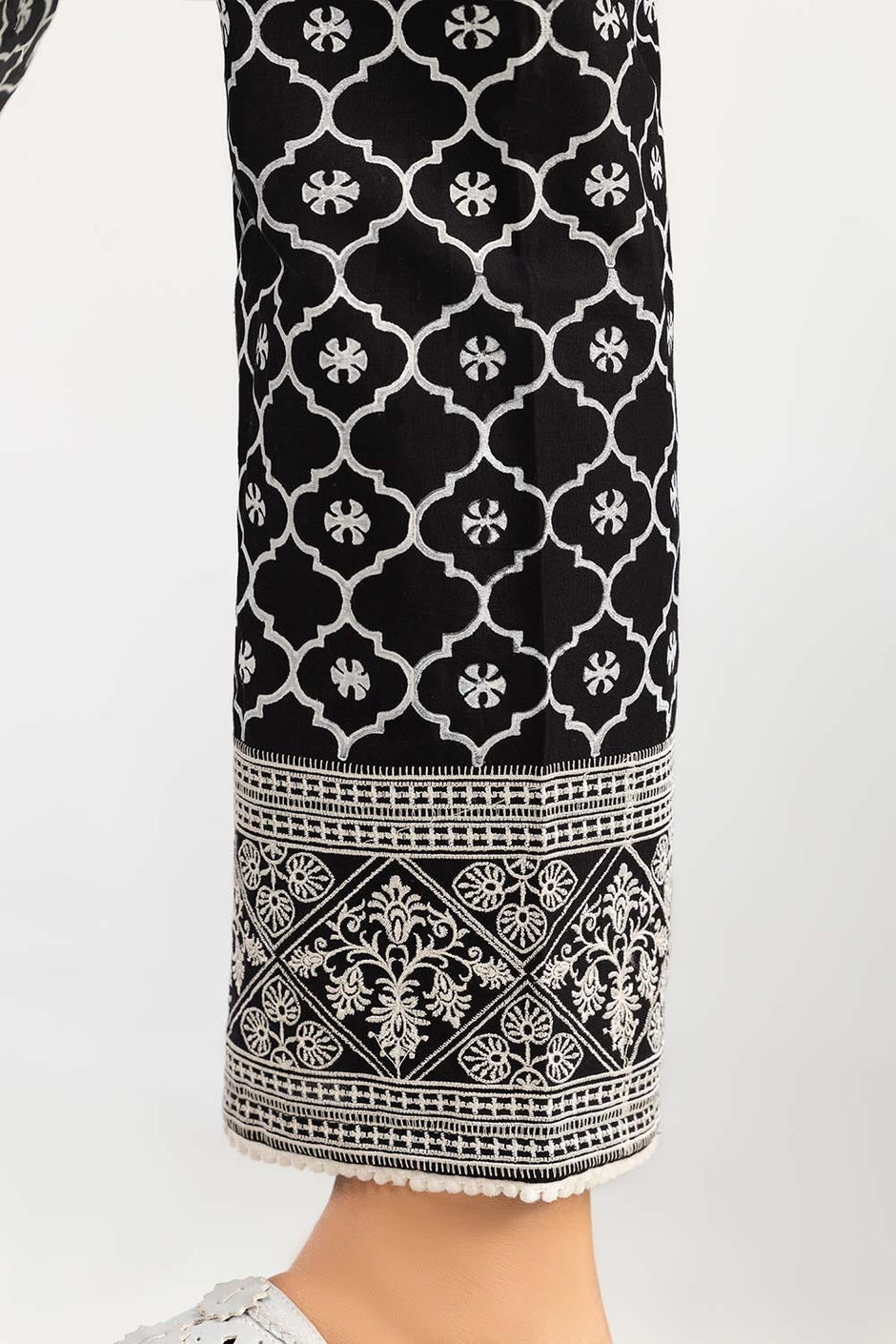 Black Screen Printed Embroidered Trousers