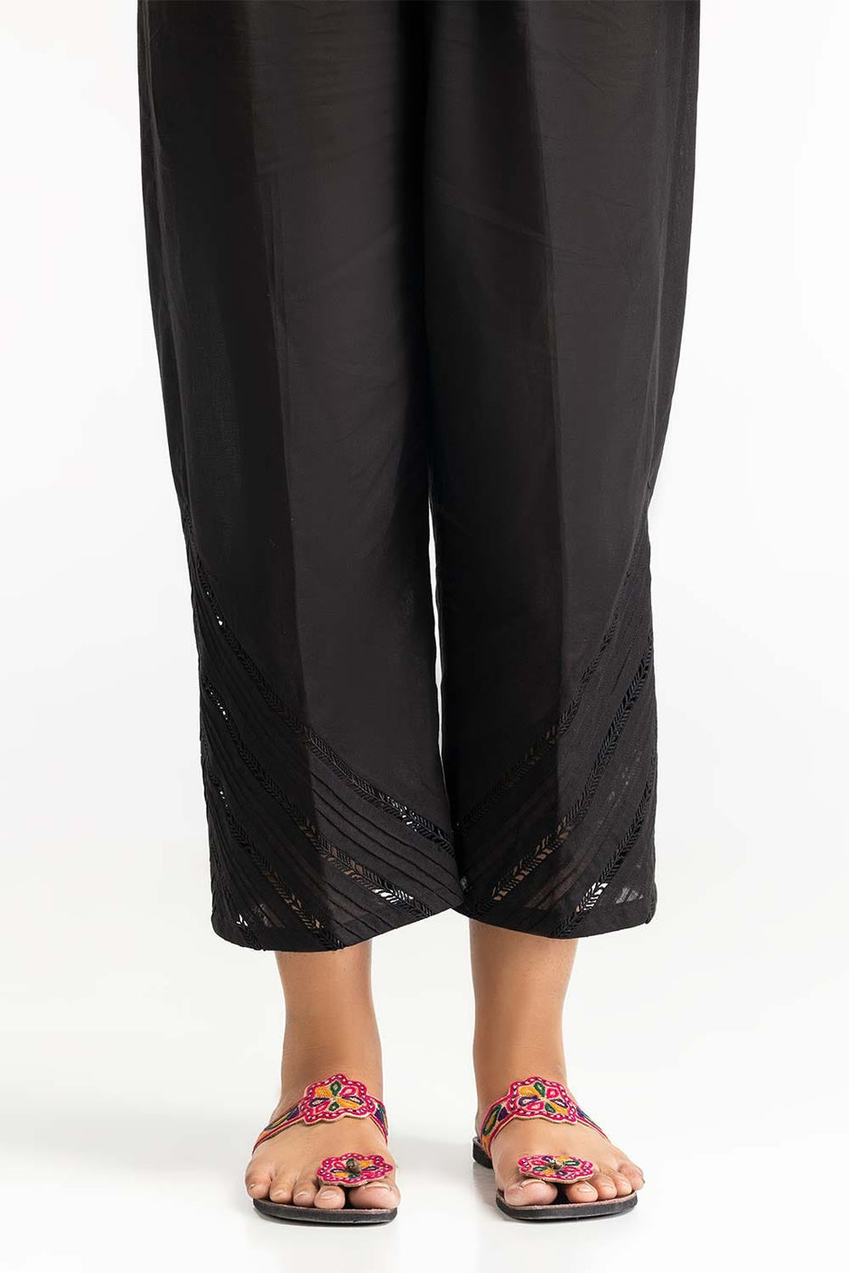Black Dyed Cambric Embelished Trouser