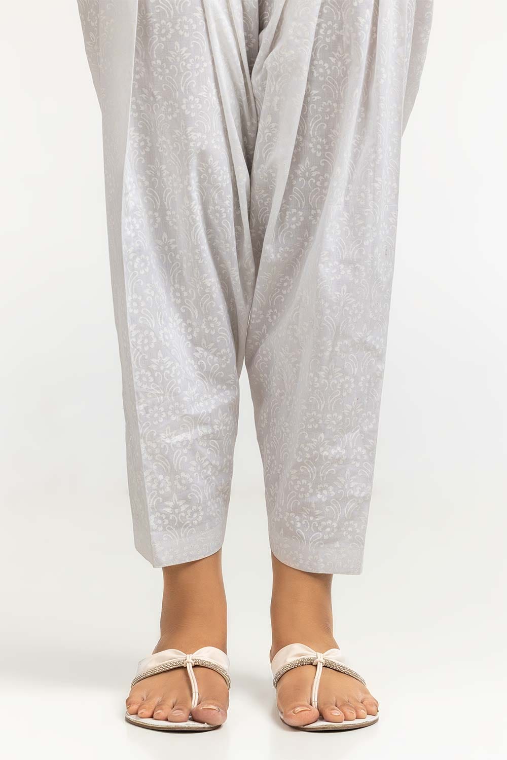 Off-White Dyed Cambric Screen Print Shalwar TR-24-07