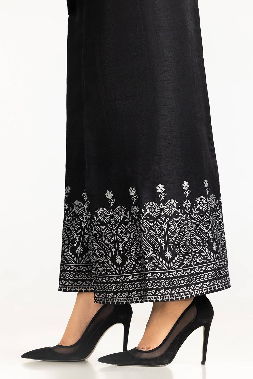 Black Rawsilk Block Printed Trouser TR-24-21