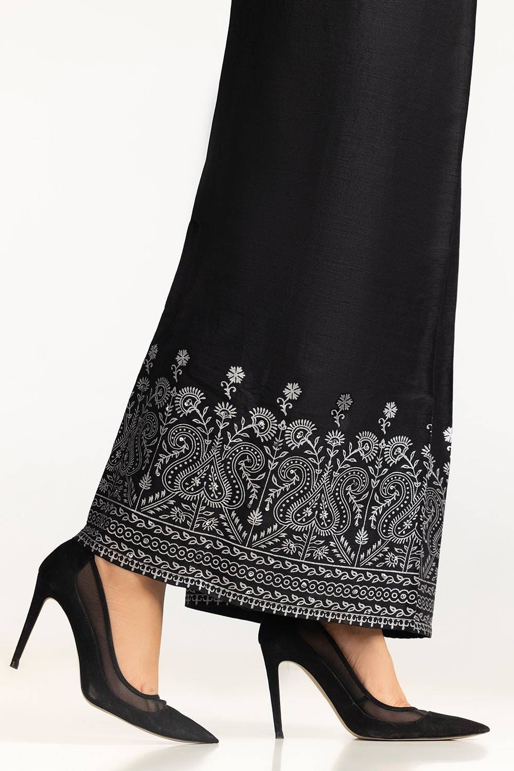 Black Rawsilk Block Printed Trouser TR-24-21