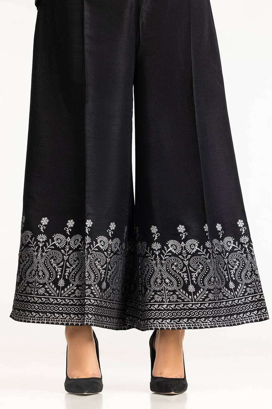 Black Rawsilk Block Printed Trouser