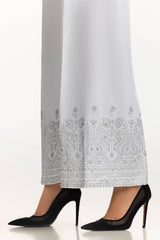 White Rawsilk Block Printed Trouser TR-24-21