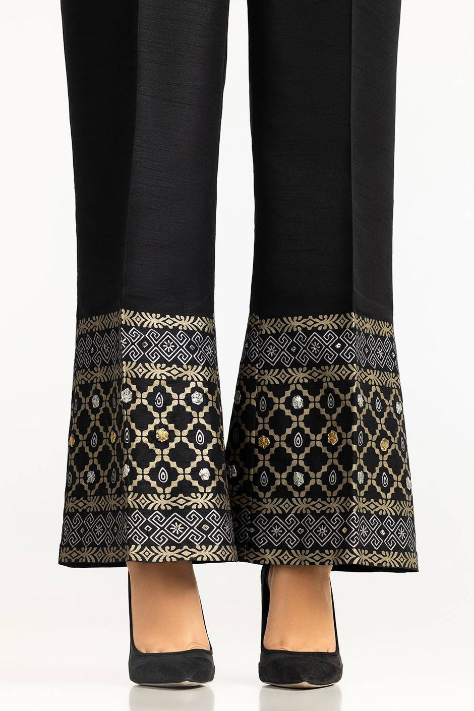 Black Rawsilk Block Printed Trouser