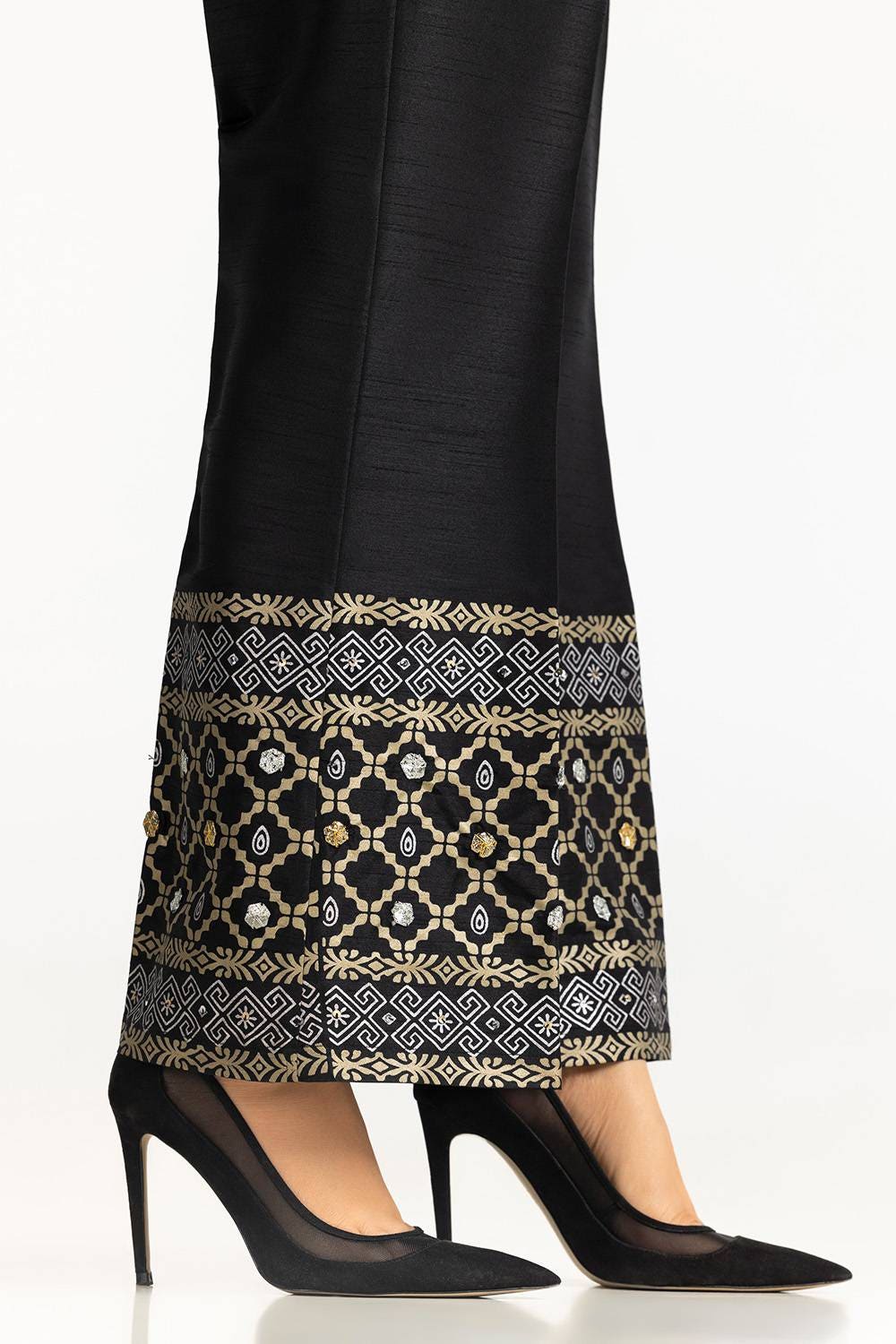 Black Rawsilk Block Printed Trouser TR-24-22