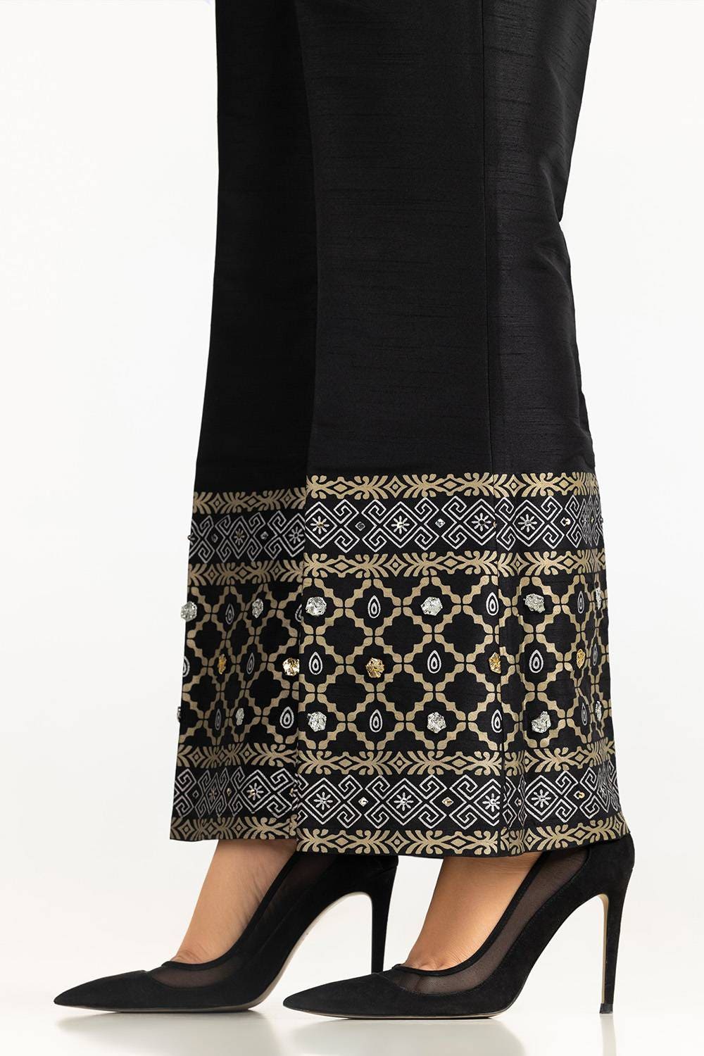 Black Rawsilk Block Printed Trouser TR-24-22