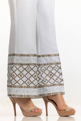 White Rawsilk Block Printed Trouser TR-24-22