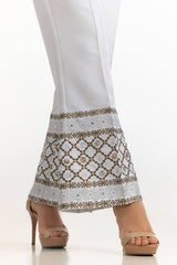 White Rawsilk Block Printed Trouser TR-24-22