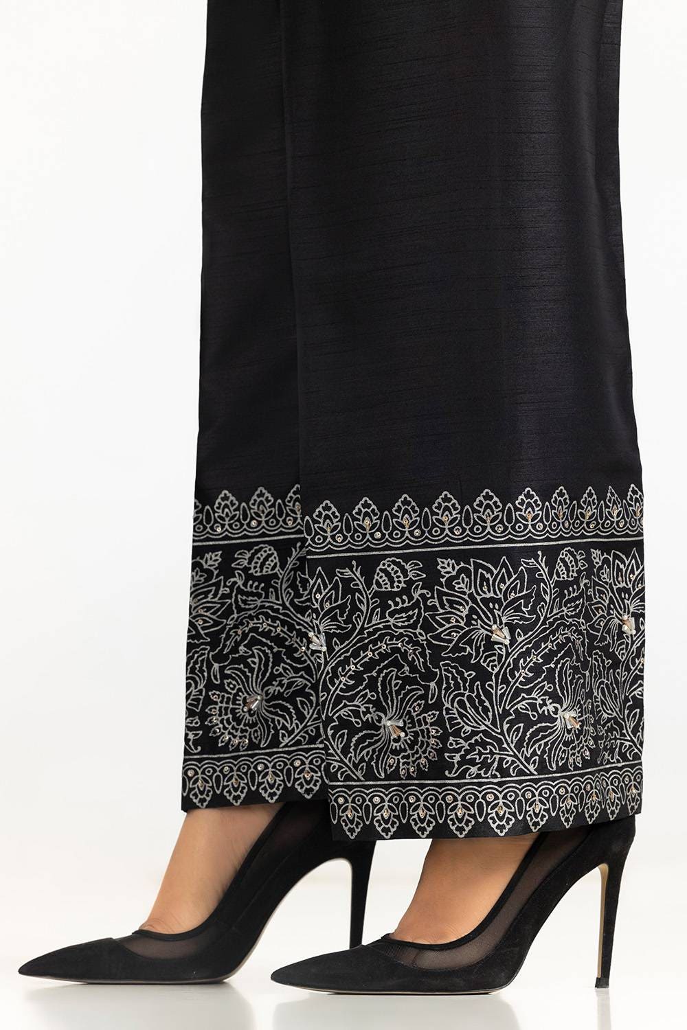 Black Rawsilk Block Printed Trouser TR-24-23